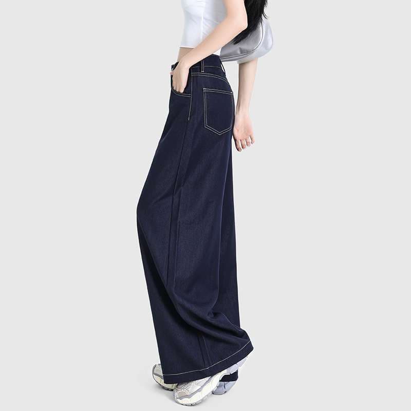 キレイめファッション ワイドデニムパンツ ハイウエストロング丈