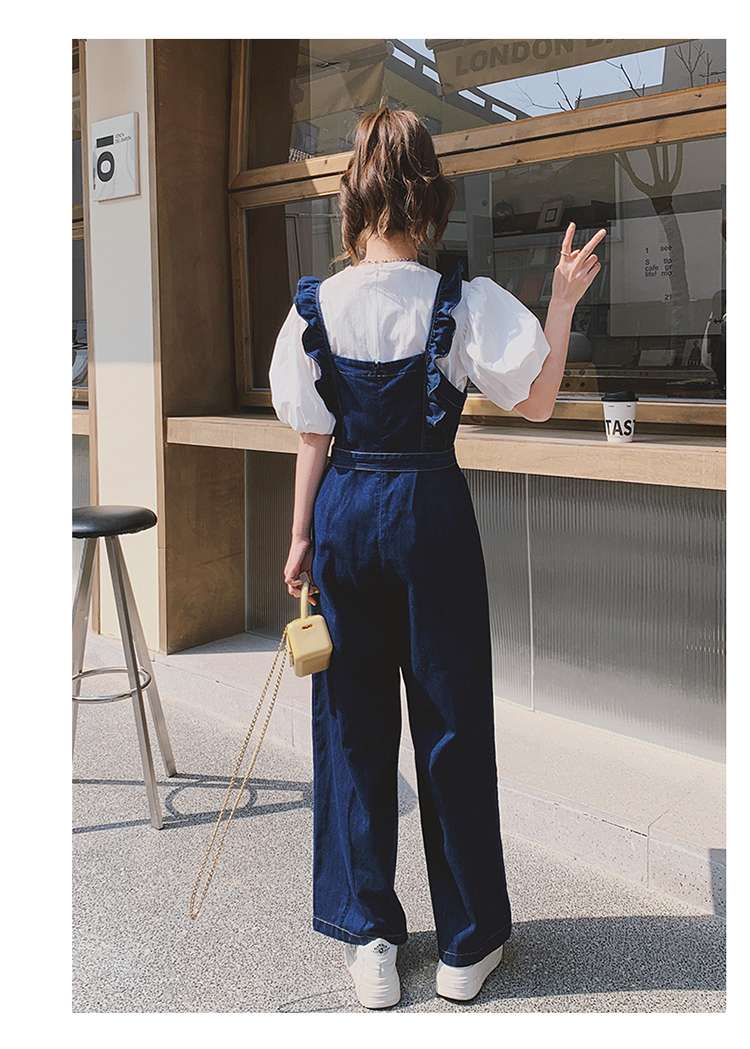 キレイめファッション ゆったりきれいめデニムサロペットワイドパンツ