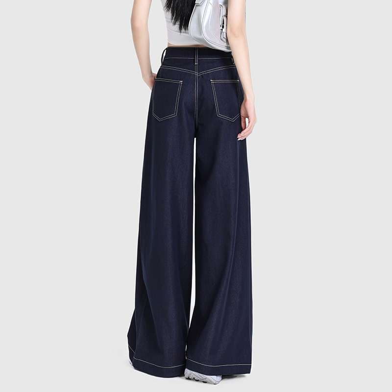 キレイめファッション ワイドデニムパンツ ハイウエストロング丈