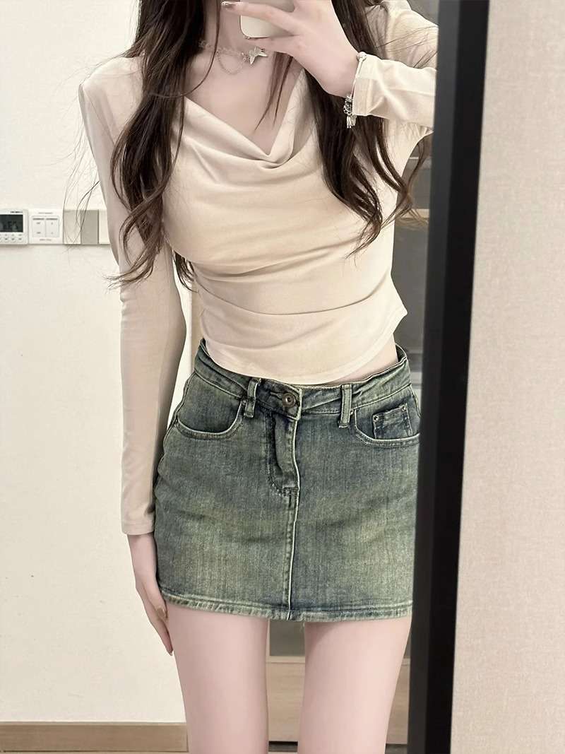 キレイめファッション タイトシルエットきれいめミニデニムスカート