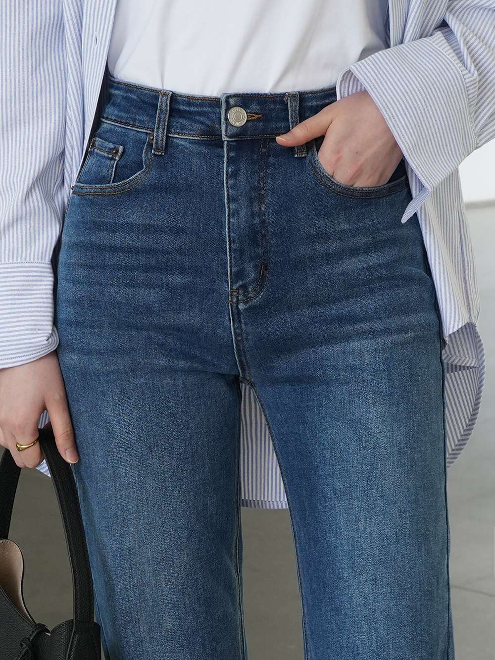キレイめファッション きれいめストレートデニムパンツフルレングス